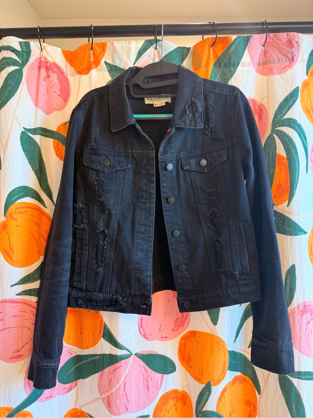 Women’s Black Distressed Denim Jacket by Bullhead Denim